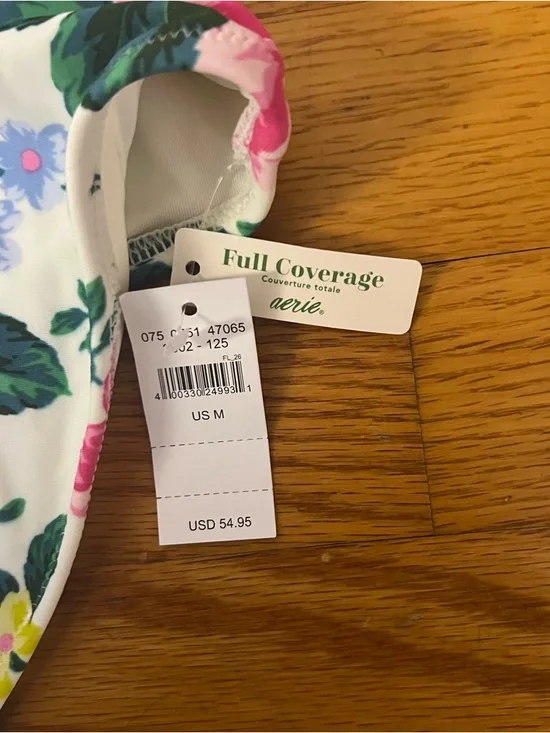 Aerie Floral Tie-Shoulder One-Piece Swimsuit in Cream, Pink, Yellow & Blue - Picture 3 of 3